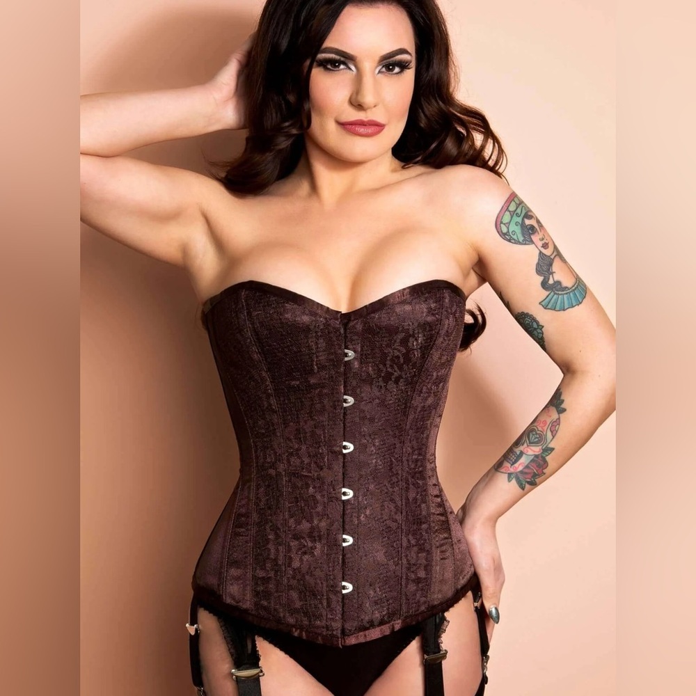 Playgirl Nina Chocolate Brown Long Length Steel Boned Corset